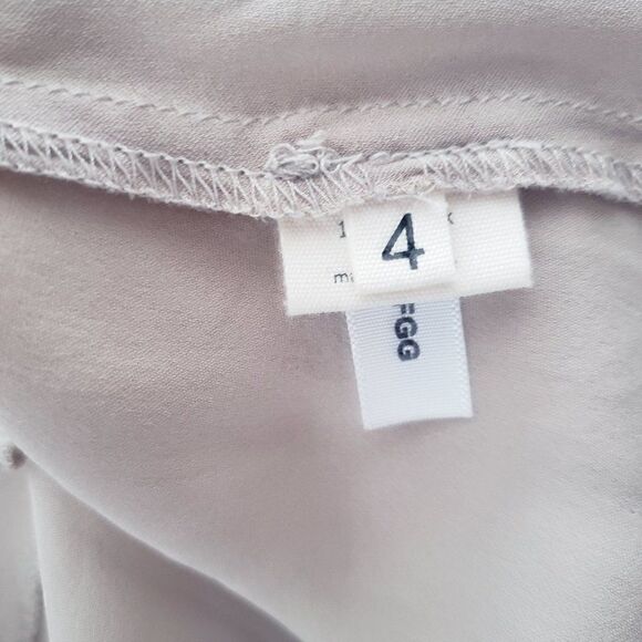 L'AGENCE 100% Silk Beige Ruffle Front Blouse Size 4 Shimmer Long Sleeve Pleats - Picture 8 of 11